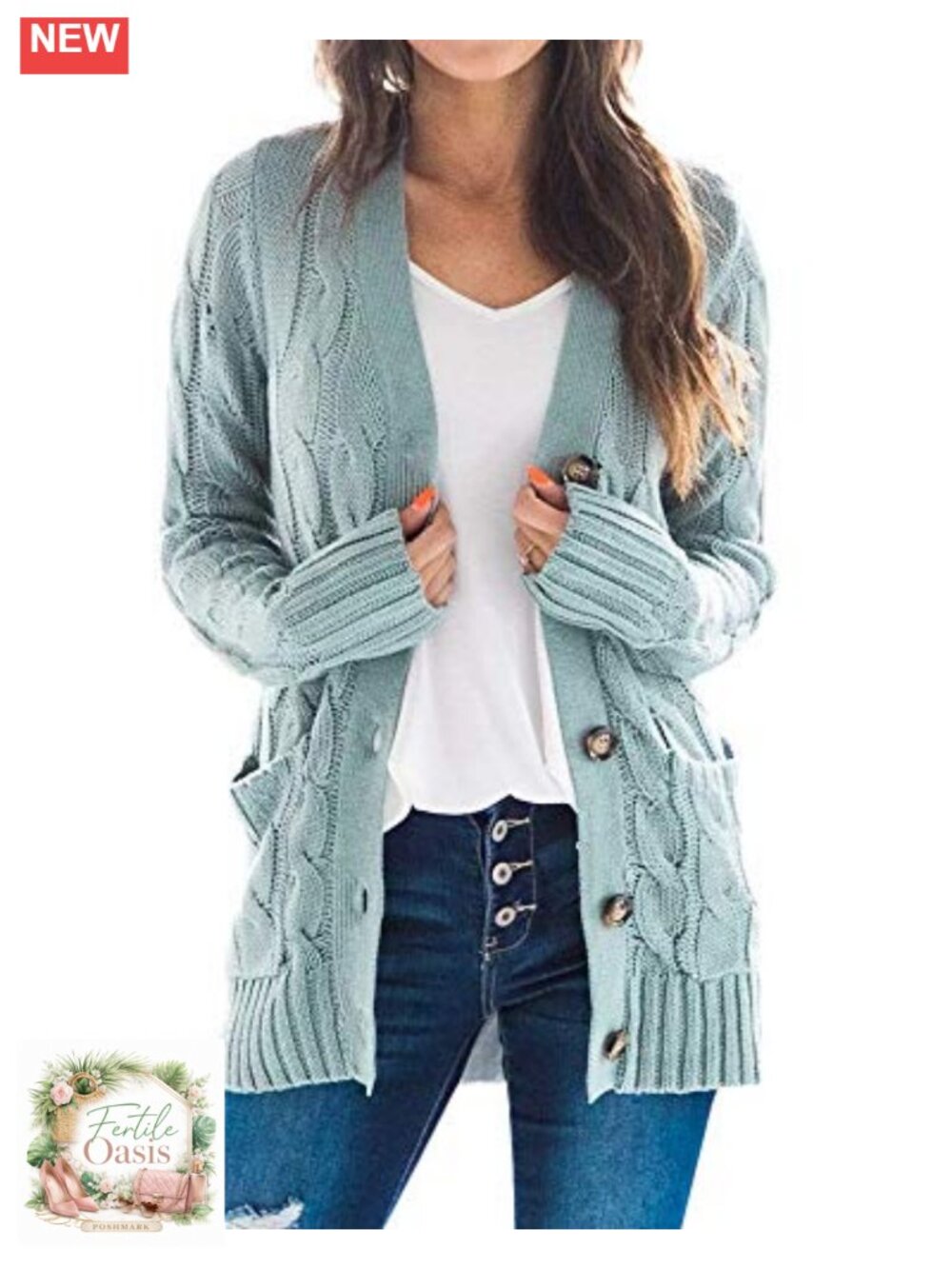 Women's Cable Knit Cardigan Long Sleeve Open Front Button Down Chunky Knitwear